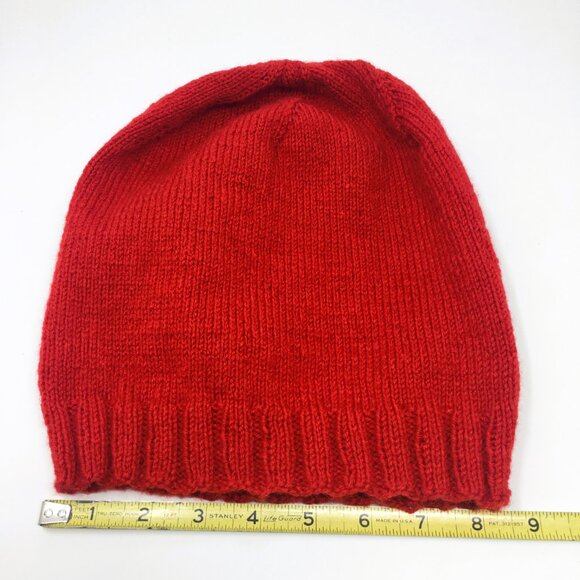 Handknitted Tomato Red Ribbed Edge Unisex Slouchy Hat - Picture 9 of 14